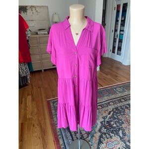 LOFT Bright Fuchsia Button-Front Mini Dress